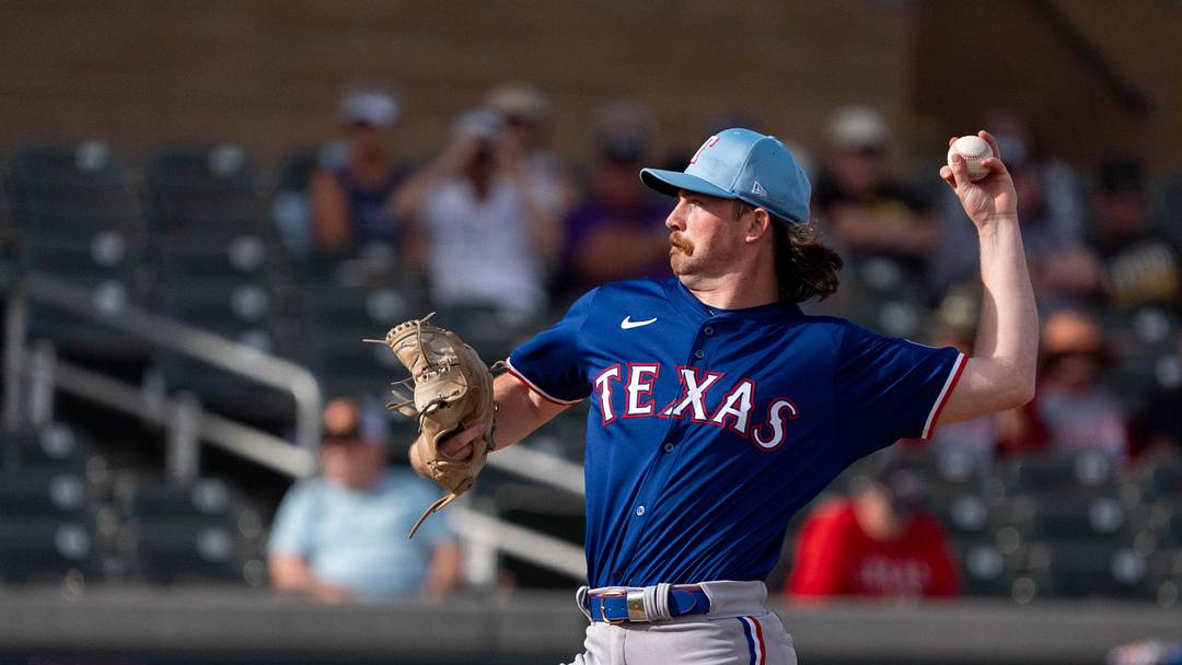 Mar 6, 2024; Salt River Pima-Maricopa, Arizona, USA; Texas Rangers pitcher Robbie Ahlstrom (60) pitches in the ninth during a spring training game against the Colorado Rockies at Salt River Fields at Talking Stick. Mandatory Credit: Allan Henry-Imagn Images Mar 6, 2024; Salt River Pima-Maricopa, Arizona, USA; Texas Rangers pitcher Robbie Ahlstrom (60) pitches in the ninth during a spring training game against the Colorado Rockies at Salt River Fields at Talking Stick. Mandatory Credit: Allan Henry-Imagn Images