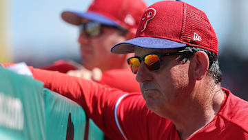 Philadelphia Phillies manager Rob Thomson (59) looks on during the second inning against the Boston Red Sox at JetBlue Park at Fenway South.