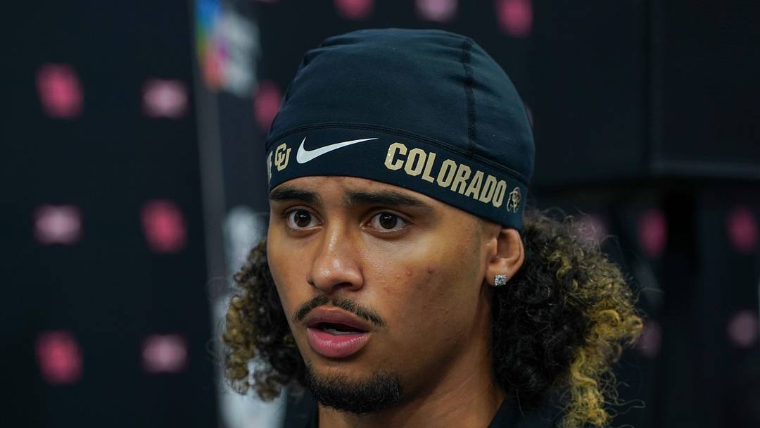Jul 9, 2025; Frisco, TX, USA; Colorado quarterback Julian Lewis speaks with the media during 2025 Big 12 Football Media Days at The Star. 