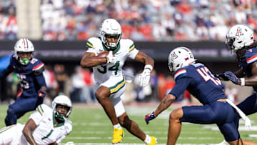 Nov 22, 2025; Tucson, Arizona, USA; Baylor Bears wide receiver Josh Cameron (34) against the Arizona Wildcats in the second half at Casino Del Sol Stadium. Mandatory Credit: Mark J. Rebilas-Imagn Images