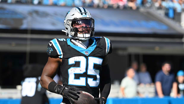 Carolina Panthers safety Xavier Woods (25) after recovering the ball. Credit: Bob Donnan-USA TODAY Sports 