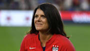 Apr 7, 2019; Los Angeles, CA, USA; USA former player Mia Hamm Garciaparra attends an International Friendly against Belgium at Banc of California Stadium. Mandatory Credit: Kirby Lee-Imagn Images