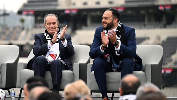San Diego FC co-owners Mohamed Mansour and Cody Martinez.