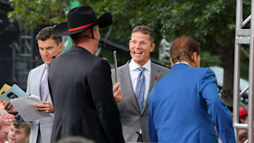 Sooner Head Football Coach Brent Venables appears for ESPN College GameDay ahead of the University of Oklahoma-Michigan College football game on Sep 6, 2025 in Norman.