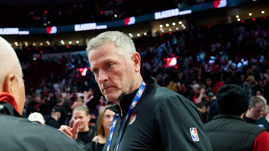 Apr 2, 2026; Portland, Oregon, USA; Tom Dundon, owner of the Portland Trail Blazers, visits with fans after a game against the New Orleans Pelicans at Moda Center. Mandatory Credit: Troy Wayrynen-Imagn Images