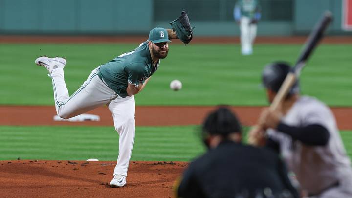 Sep 12, 2025; Boston, Massachusetts, USA; Boston Red Sox starting pitcher Lucas Giolito (54) delivers a pitch during the first inning against the New York Yankees at Fenway Park. Mandatory Credit: Paul Rutherford-Imagn Images