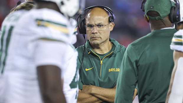 Baylor Bears head coach Dave Aranda on the field during the fourth quarter against the Houston Cougars at TDECU Stadium.