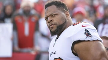 Jan 23, 2022; Tampa, Florida, USA; Tampa Bay Buccaneers defensive end Ndamukong Suh (93) walks onto