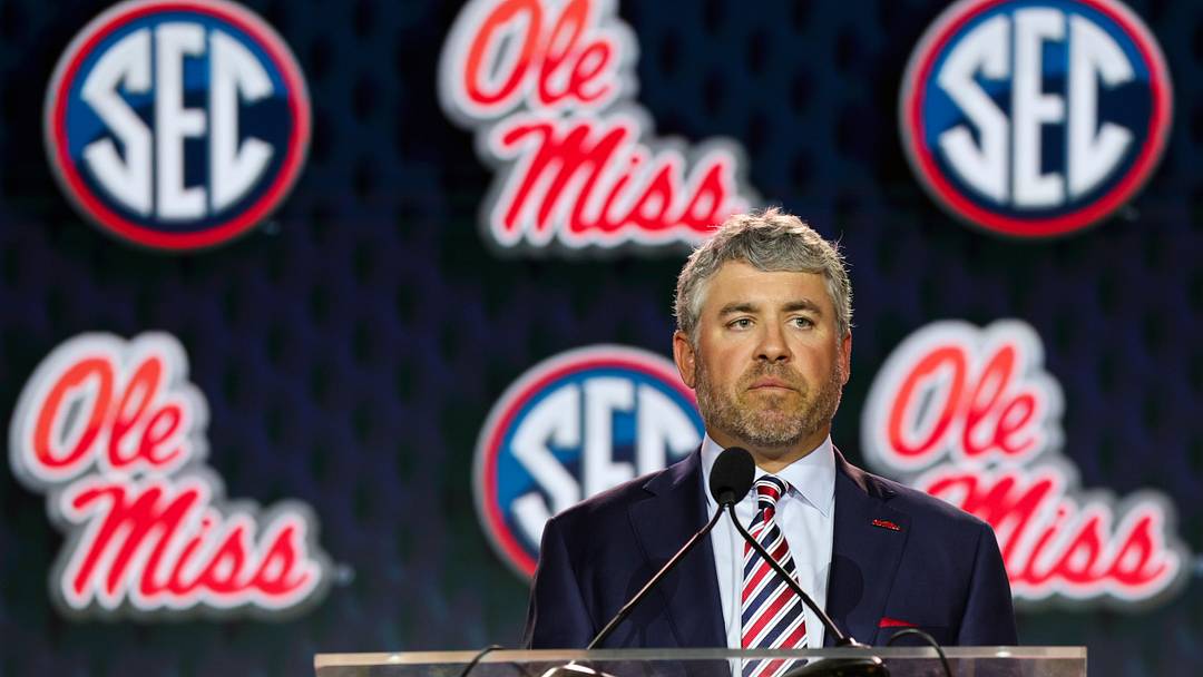 Jul 22, 2026; Tampa, FL, USA; Ole Miss Rebels head coach Pete Golding speaks to the press during SEC Football Kickoff Media Day at the Tampa Marriott.