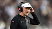 Sep 13, 2025; West Lafayette, Indiana, USA; Southern California Trojans head coach Lincoln Riley stands on the sidelines during the first quarter against the Purdue Boilermakers at Ross-Ade Stadium. Mandatory Credit: Marc Lebryk-Imagn Images