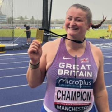 Anna Purchase celebrates her victory at the UK Olympic trials