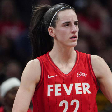 Indiana Fever guard Caitlin Clark reacts to a call 
