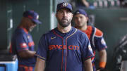 Jun 3, 2024; Houston, Texas, USA; Houston Astros starting pitcher Justin Verlander (35) walks in the dugout before the game against the St. Louis Cardinals at Minute Maid Park