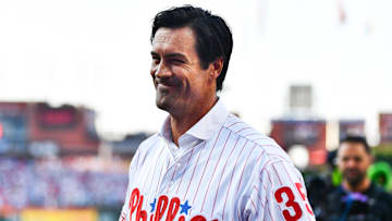 Former Philadelphia Phillies pitcher Cole Hamels looks on before the game against the Arizona Diamondbacks at Citizens Bank Park