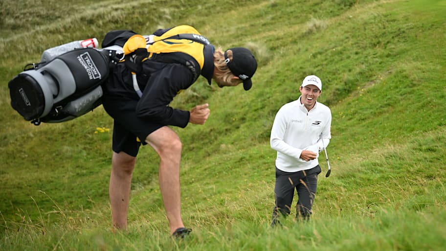 Matt Fitzpatrick was all smiles after holing out for birdie at 16 during the first round at Royal Portrush. | Charlie Crowhurst/R&A via Getty Images