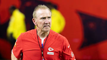 Feb 9, 2025; New Orleans, LA, USA;  Kansas City Chiefs defensive coordinator Steve Spagnuolo against the Philadelphia Eagles in Super Bowl LIX at Ceasars Superdome. Mandatory Credit: Mark J. Rebilas-Imagn Images