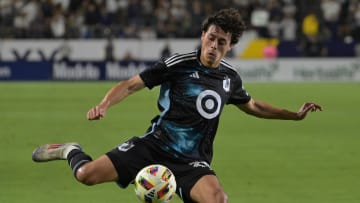 Jul 7, 2024; Carson, California, USA; Minnesota United midfielder Caden Clark (37) plays the ball in the second half against the Los Angeles Galaxy at Dignity Health Sports Park. Mandatory Credit: Jayne Kamin-Oncea-USA TODAY Sports