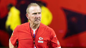 Feb 9, 2025; New Orleans, LA, USA;  Kansas City Chiefs defensive coordinator Steve Spagnuolo against the Philadelphia Eagles in Super Bowl LIX at Ceasars Superdome. Mandatory Credit: Mark J. Rebilas-Imagn Images