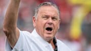 Arkansas Razorbacks coach Sam Pittman before game with the Arkansas State Red Wolves at War Memorial Stadium in Little Rock, Ark.