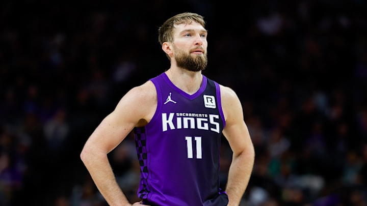 Feb 5, 2025; Sacramento, California, USA; Sacramento Kings forward Domantas Sabonis (11) looks on during the third quarter against the Orlando Magic at Golden 1 Center. Mandatory Credit: Sergio Estrada-Imagn Images