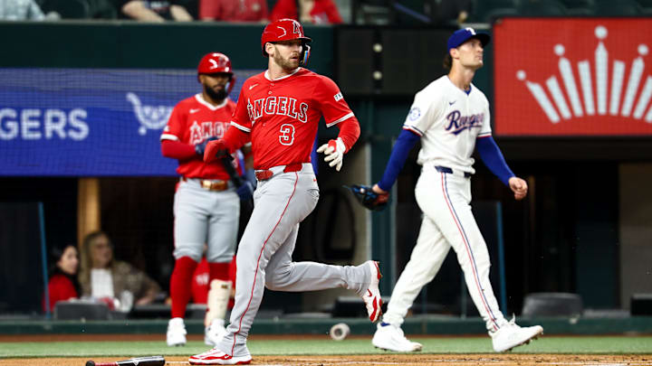 Aug 27, 2025; Arlington, Texas, USA; Los Angeles Angels left fielder Taylor Ward (3) scores during the first inning against the Texas Rangers at Globe Life Field. Mandatory Credit: Kevin Jairaj-Imagn Images Aug 27, 2025; Arlington, Texas, USA; Los Angeles Angels left fielder Taylor Ward (3) scores during the first inning against the Texas Rangers at Globe Life Field. Mandatory Credit: Kevin Jairaj-Imagn Images