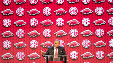Jul 18, 2024; Dallas, TX, USA; Arkansas head coach Sam Pittman. Mandatory Credit: Brett Patzke-USA TODAY Sports