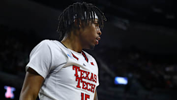 Mar 22, 2025; Wichita, KS, USA; Texas Tech Red Raiders forward JT Toppin (15) reacts after a play against the Drake Bulldogs during the first half at Intrust Bank Arena. Mandatory Credit: Nick Tre. Smith-Imagn Images