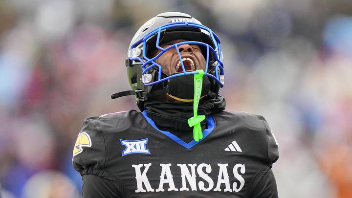 Kansas Jayhawks wide receiver Emmanuel Henderson Jr. (1) celebrates