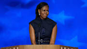 Former first lady Michelle Obama speaks during the second day of the Democratic National Convention at the United Center.
