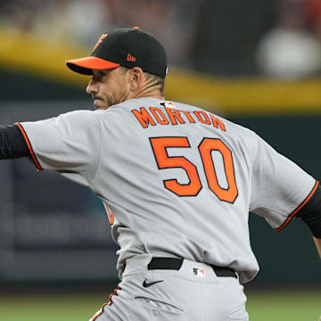 Baltimore Orioles pitcher Charlie Morton (50) pitches during the fifth inning at Chase Field on April 8.