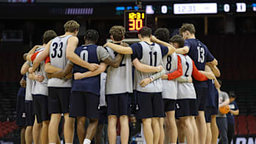 Mar 26, 2025; Newark, NJ, USA; Arizona Wildcats players huddle during a practice session in preparation for an East Regional semifinal game against the Duke Blue Devils at Prudential Center. Mandatory Credit: Vincent Carchietta-Imagn Images