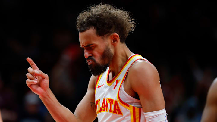 Trae Young reacts against the Orlando Magic.