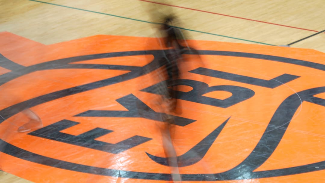 July 16, 2025; North Augusta, South Carolina, USA; Athletes run on the court during the NY Rens and Florida Rebels game at the Nike EYBL Peach Jam at Riverview Park Activities Center. The NY Rens won 87-74. Mandatory Credit: Katie Goodale - Augusta Chronicle/USA TODAY NETWORK