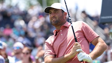 Scottie Scheffler plays a shot from the 12th tee during a practice round for the U.S. Open tournament at Oakmont Country Club.
