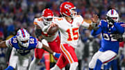 Patrick Mahomes and the Chiefs will look to improve to 6–3 at Highmark Stadium on Sunday.