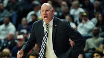 Nov 6, 2023; Storrs, Connecticut, USA; Northern Arizona Lumberjacks head coach Shane Burcar watches from the sideline as they take on the UConn Huskies at Harry A. Gampel Pavilion. Mandatory Credit: David Butler II-Imagn Images