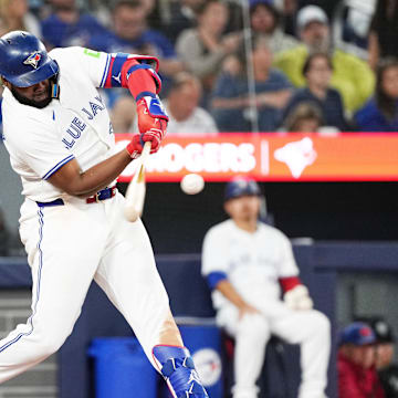 Toronto Blue Jays first base Vladimir Guerrero Jr. (27) hits a two-run home run against the Philadelphia Phillies during the sixth inning at Rogers Centre on Sept 3.