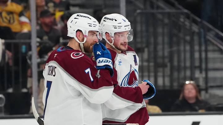 May 26, 2026; Las Vegas, Nevada, USA; Colorado Avalanche defenseman Devon Toews (7) and defenseman Cale Makar (8). Mandatory Credit: Stephen R. Sylvanie-Imagn Images May 26, 2026; Las Vegas, Nevada, USA; Colorado Avalanche defenseman Devon Toews (7) and defenseman Cale Makar (8). Mandatory Credit: Stephen R. Sylvanie-Imagn Images