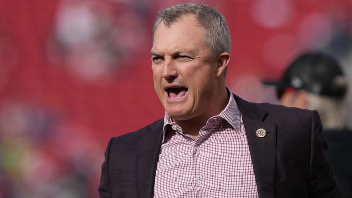 Dec 10, 2023; Santa Clara, California, USA; San Francisco 49ers general manager John Lynch before the game against the Seattle Seahawks at Levi's Stadium. Mandatory Credit: Darren Yamashita-USA TODAY Sports