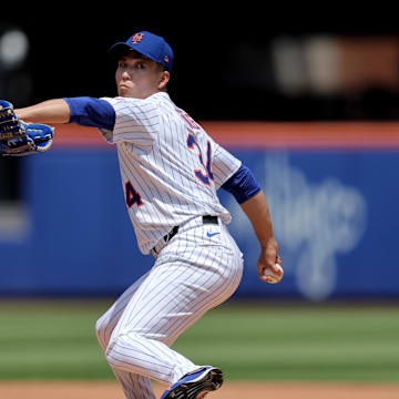 Jun 12, 2025; New York City, New York, USA; New York Mets starting pitcher Kodai Senga (34) pitches against Washington Nationals during the third inning at Citi Field. Mandatory Credit: Brad Penner-Imagn Images