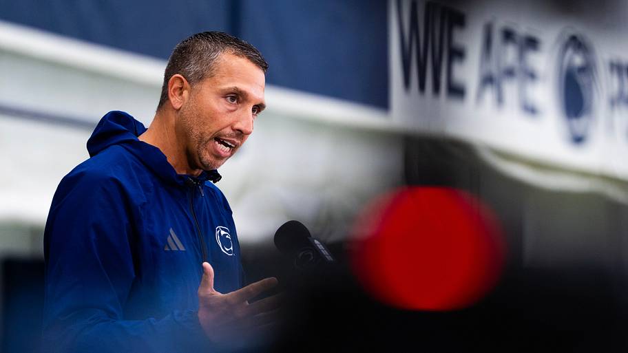 Penn State football head coach Matt Campbell answers a question during a press conference.