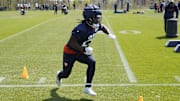May 10, 2025; Lake Forest, IL, USA; Chicago Bears running back (25) Kyle Monangai participates during rookie minicamp at Halas Hall. Mandatory Credit: David Banks-Imagn Images