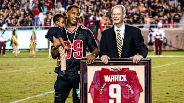 At halftime against Virginia Tech, Legendary FSU Wide Receiver, Peter Warrick, had his infamous #9 jersey retired. Warrick had an exceptional career at FSU and would eventually take his talents to the NFL. Fans erupted in celebration, commemorating the legacy he left at FSU.

Fsv Fsufootballvsvt Mm 090318 13 Of 15