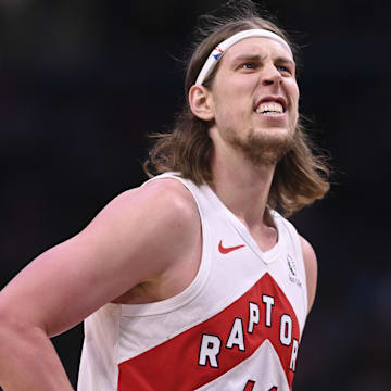 Mar 23, 2024; Washington, District of Columbia, USA;  Toronto Raptors forward Kelly Olynyk (41) reacts during the second half against the Washington Wizards at Capital One Arena. Mandatory Credit: Tommy Gilligan-USA TODAY Sports