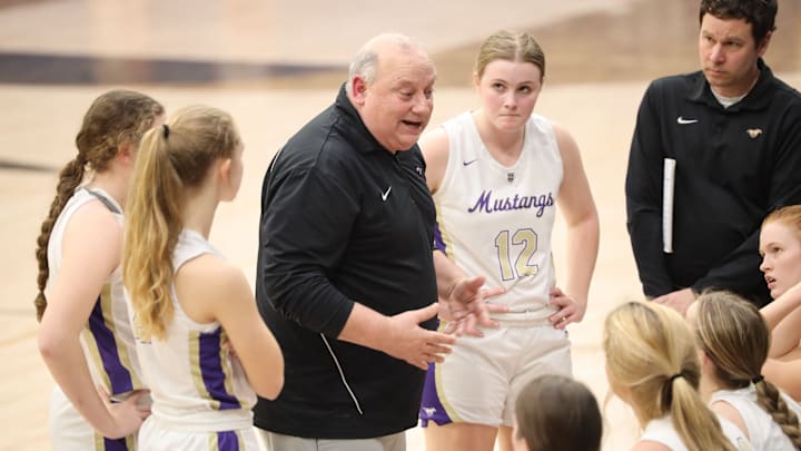 Coach Q talking with his team during a timeout