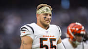 Nov 21, 2021; Paradise, Nevada, USA; Cincinnati Bengals linebacker Logan Wilson (55) against the Las Vegas Raiders at Allegiant Stadium. Mandatory Credit: Mark J. Rebilas-Imagn Images