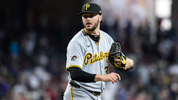 May 28, 2025; Phoenix, Arizona, USA; Pittsburgh Pirates pitcher Paul Skenes (30) against the Arizona Diamondbacks in at Chase Field. Mandatory Credit: Mark J. Rebilas-Imagn Images