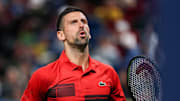Novak Djokovic reacts to a point at the 2024 Shanghai Masters.