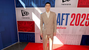 Jun 25, 2025; Brooklyn, NY, USA; Egor Demin arrives before the first round of the 2025 NBA Draft at Barclays Center. Mandatory Credit: Brad Penner-Imagn Images