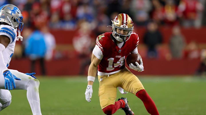 Dec 30, 2024; Santa Clara, California, USA; San Francisco 49ers wide receiver Ricky Pearsall (14) during the game against the Detroit Lions at Levi's Stadium. Mandatory Credit: Sergio Estrada-Imagn Images